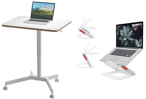 Leitz Ergo Compact Workstation Set Höhenverstellbarer Sitz-/Steh-Schreibtisch mit Multi-Winkel-Laptopständer, 80 x 60 cm, Mobiles Stehpult mit Rollen, Belastbar bis 20 kg, 65360001 + 64240001