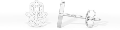 Heather Needham Silver Hamsa Hand Stud Earrings in 925 Sterling Silver - Hamsa Hand Earrings for Women - 9mm - Gift Boxed 162