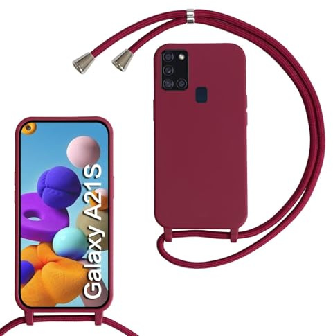 xinyunew Handykette für Samsung Galaxy A21S Hülle mit Band, Handyhülle mit Schnur zum Umhängen, weiche TPU Silikonhülle mit Band [abnehmbar] Halskettenhülle für Samsung Galaxy A21S-Rot