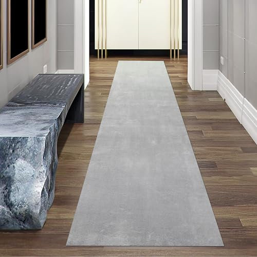 Teppich-Traum Teppich Wohnzimmer Flurläufer Eingangsbereich Gang rutschfest sanft mit schönem Uni-Design in Grau 80 x 300 cm