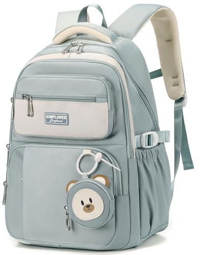 Amythe Schulrucksack Teenager Rucksack Mädchen, Schulranzen für 3.-5. Klasse, 40L Großer Kinderrucksack mit Niedlicher Münzgeldbeutel für 9-18 Jahre, Lässiger Daypack mit Trolleyband -Blau