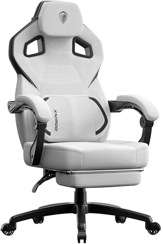 Dowinx Fabric Gaming Chair with Footrest, Large and High Ergonomic with Lumbar Support Wide Computer Chair for Heavy Persons, Grey