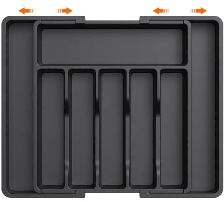 TTSTOIEE Range-couverts pour tiroirs - Porte-couverts réglable - Porte-ustensiles pour tiroirs de cuisine - Organisateur de cuisine pour cuillères, fourchettes (noir)