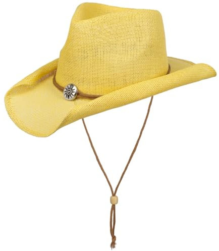 Lipodo Western Strohhut Herren Damen Sommer gelb L (58-59 cm)