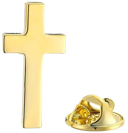 Goldene christliche Kreuz-Anstecknadel | Lasergravur auf der Rückseite | katholische Jesus-Pins 3D Farbe Gold | katholische Anstecknadel | Brosche für Damen und Herren, mm, Edelstahl, Nein