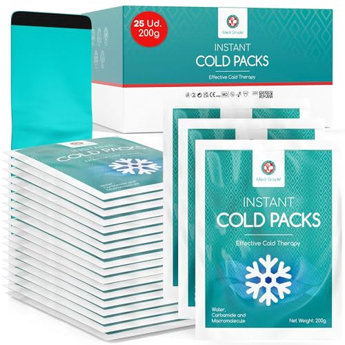 Medi Grade Kühlpacks zum Knicken, 25 St., 200 g (15,24 x 20,32 cm) - Sofort Kältekompresse, Kein Gefrierschrank Erforderlich – Einmal Kühlpacks für Verletzungen, Knöchel, Knie mit Stabilisierungsband