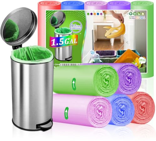 Small Bin Bags 120 Counts 5L Bin Liners Colorful Rubbish Bags for Bathroom, Bedroom, Office, Pedal Bin Liners, Thicken Leakproof, Fit Small Garbage