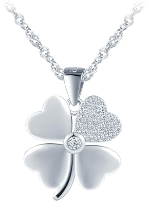 INFINIONLY Damen Vierblättriges Kleeblatt mit Zirkonia Halskette 925 Silber Kreative Kleeblatt Ketten Anhänger mit 45cm Kette für Mädchen