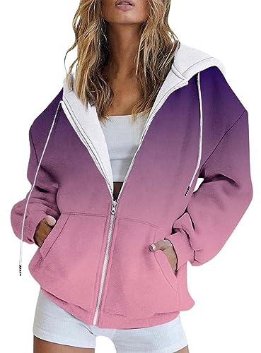 Uwdiohq automne dégradé impression décontracté poche à manches longues veste mignon cordon capuche fermeture éclair femmes sweat Couverture Avec Capuche Mes Commandes Soldes Pull De Noël Moche