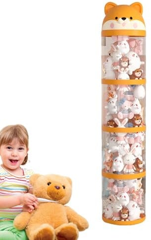 Stuffed Animal Storage Tube | Large Capacity Transparent Stuffed Soft Toy Storage Tube | Stackable Soft Toy Organizer Basket with Wheels | Doll Display Bucket for Nursery Bedroom Playroom