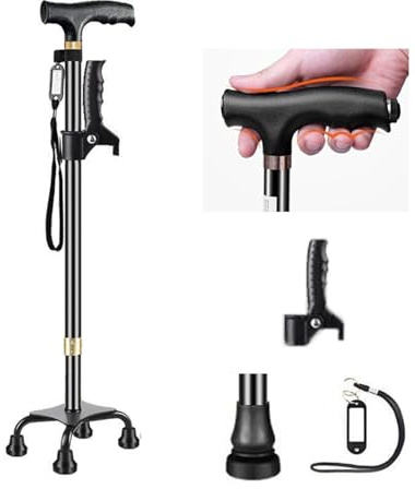 Cane Con Luce a Led Per Gli Anziani,Canna Da Passeggio Con Manico Ergonomico Sempre e Una Graziosa Base a 4 Punte Per Ulteriore Stabilità,10 Livelli Di Regolazione Dell'Altezza Da 72 a 94 Cm,Unisex