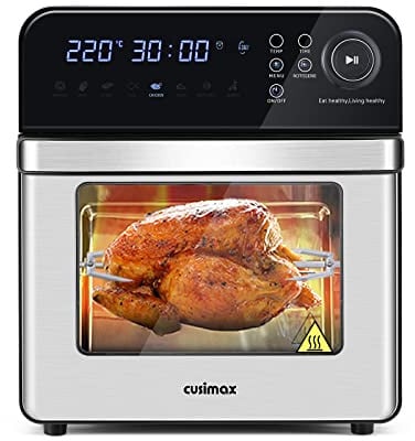 CUSIMAX Heißluftfritteuse 14,5 Liter 8 in 1 Airfryer Oven für Fritteuse Dehydrieren Rotisserie Backen Ölfrei, 1600W Minibackofen umluft für den Heimgebrauch, Spülmaschinenfest, Einschließlich Zubehör