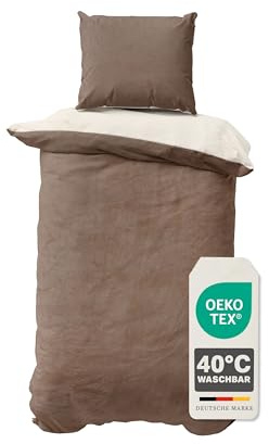 Devior Cashmere Touch Bettwäsche Winter 2-teilig, Nougat/Natur – 155x220 & 80x80 cm – Flauschig warme Bettwäsche für den Winter – Bettbezug flauschig mit Reißverschluss – Wendeoptik – Oeko-TEX®