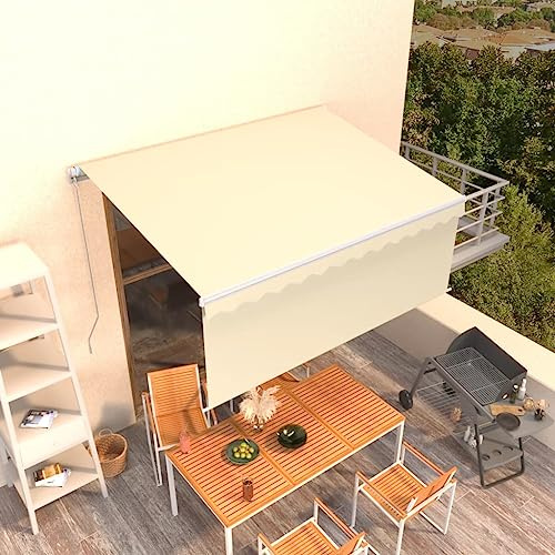 Owoxanthellate Markise Manuell Ausziehbar 350x250 cm Creme mit Jalousie, Pulverbeschichtetes Aluminium, UV-Schutz Sonnensegel für Terrasse Balkon Garten