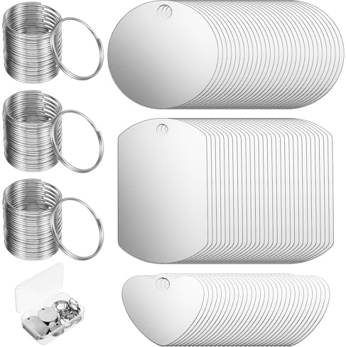 Juego de 24 piezas de acero inoxidable para grabar, 3 formas de placas de identificación en blanco, llaveros con anilla metálica plateada en blanco para grabar chapas para mascotas collares colgantes