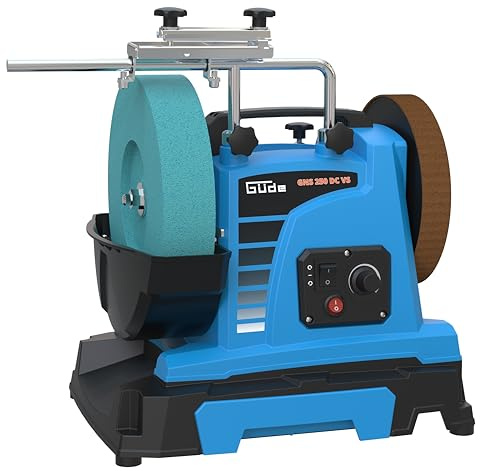Güde GNS 250 DC VS Nassschleifer - 230 Volt, 150 Watt, 30 bis 150 Umdrehungen pro Minute, stufenlose Drehzahlregelung, 25/20 Zentimeter Scheibendurchmesser, zum Schleifen von Äxten, Scheren, Messern