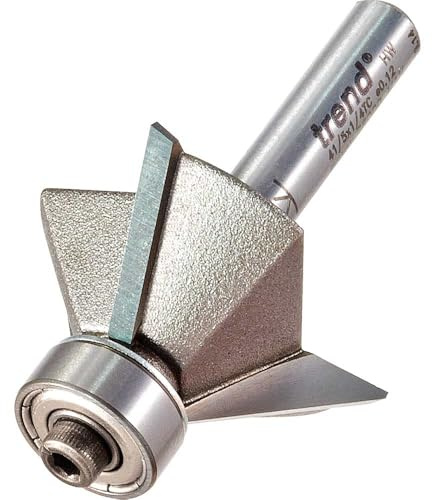 Trend 45-Degree Chamfer Cutter, 3 Flute, 1/4 Inch Shank, TCT | Guided Three Flute Cutter Produces Clean 45-Degree Chamfers In Hardwood, Softwood And Composite Materials, 41/5X1/4TC