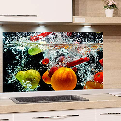 GRAZDesign Spritzschutz Glas für Küche, Herd Bild-Motiv Früchte im Wasser Küchenrückwand Küchenspiegel Glasrückwand 4mm ESG Glas (80x60cm)