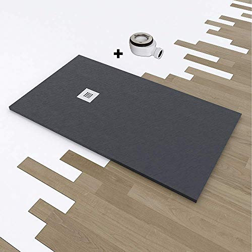 DUCHA.ES Receveur de Douche Resine Effet Ardoise Gel Coat avec Charge minéral 80X120 Cm Gris Graphite