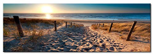 decomonkey - Impression sur Toile Plage 150x50 1 Pièce - Tableau Décoration Appartement Cadre en Bois Déco Salon Peinture sur Toile Paysage mer nature paysage sable plage eau coucher de soleil