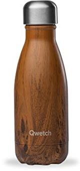 Qwetch - Trinkflasche Originals Edelstahl Isolierflasche 260ml Holz - Thermosflasche 24h Kalt & 12h Heiß - Auslaufsicher, BPA-frei, Wiederverwendbar - Perfekt für Sport, Reisen, Büro & Wandern
