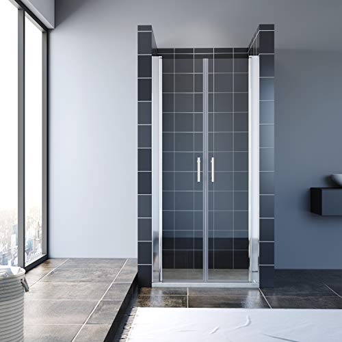 SONNI Duschtür Pendeltür 90x195 cm Dusche Nischenabtrennung Duschabtrennung Doppel Schwingtür