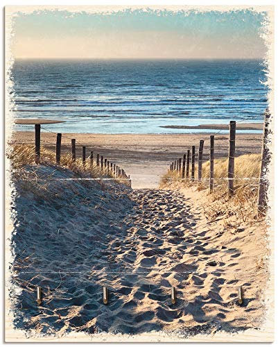 ARTLAND Schlüsselbrett Schlüssel Schmuck Organizer Hakenleiste Deko Wandhalterung Holz mit 4 Haken 20x25 cm Dünen Strand Nordsee T9IP