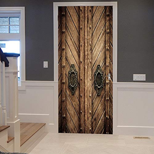 A.Monamour Türtapete Selbstklebend Türfolie Türposter 3D Vintage Rustikale Westliche Land Holz Scheunentor Drucken Vinyl Folie Türdeko Tapete Wandbild Türaufkleber Türtattoo 90 x 200 cm