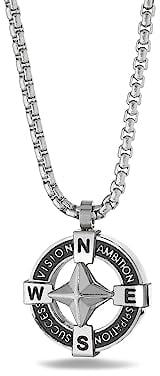 inSCINTILLE Collana Uomo Acciaio Ciondolo Rosa dei Venti, Lunghezza Regolabile 48-53 cm, Confezione Regalo Inclusa, Collanina Uomo Pendente, Catenina (Rosa dei Venti e Bussola)