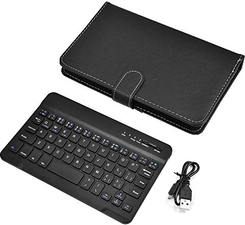 Goshyda Clavier Bluetooth, Housse de Universelle pour Clavier en Cuir PU Bluetooth, Clavier sans Fil avec Support pour Téléphones iOS/Android(Noir)