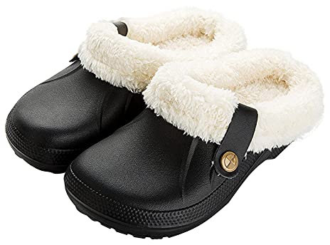 RXLLDOLY Womens Mens Furry Clogs Waterproof Slippers Lined Clogs Fur Slippers Fluffy Slip-on Garden Shoes Warm Plush Home House Slippers Indoor Outdoor Mules