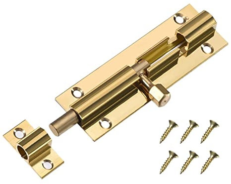 TERF Polished Brass Barrel Slide Lock 63mm [2.5''] Door Latch with Screws, Ideal for Internal and External Doors, Locks for Bedroom, Bathroom, Toilet, Shed, Gate, Cupboards and Cabinets - 63mm