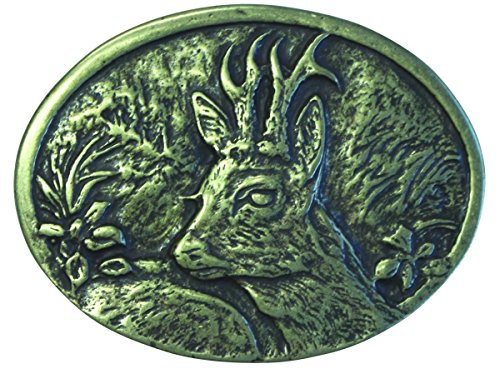 BELTINGER Gürtelschnalle Rehkopf 4,0 cm | Buckle Wechselschließe Gürtelschließe 40mm Massiv | für Jagd-Outfit | Altmessing