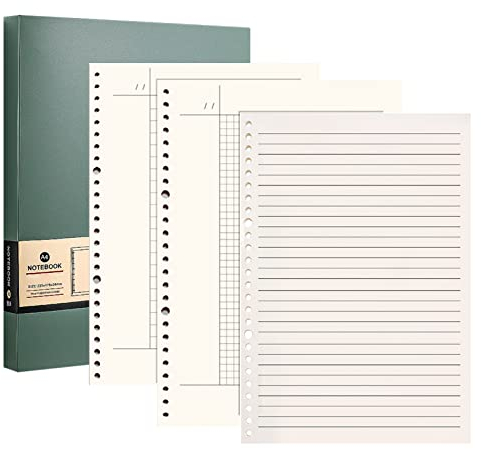 A5 Nachfüllpapier Liniert Papier 26 Löcher Papier Kariert 3 Stk Nachfüllbare Notizpapier Ersatzblätter 180 Blatt /360 Seiten mit A5 Ringbuch für Notizbuch Tagbuch Malerei
