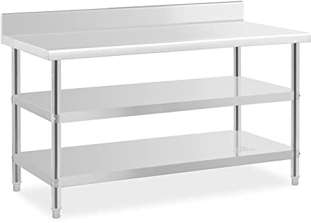 Royal Catering RCAT-150/70-SPS3SH Edelstahltisch mit Aufkantung 150 x 70 x 16.5 cm 226 kg 2 Ablagen Edelstahl-Arbeitstisch