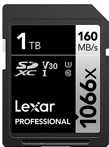 Lexar 1TB Professional 1066x SDXC Memory Card, UHS-I, C10, U3, V30, Full-HD & 4K Video, Up to 160MB/s Read, for DSLR and Mirrorless Cameras (LSD1066001T-BNNNU)