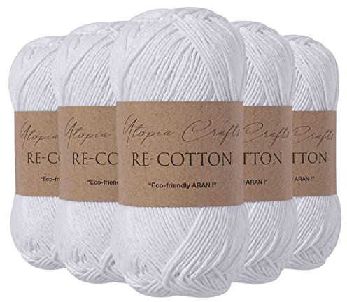 Utopia Crafts Re-Cotton Knitting Yarn, 5X 100g (White)
