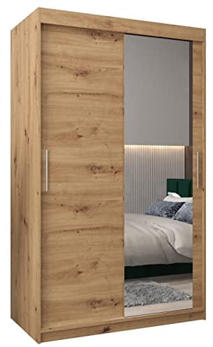MEBLE KRYSPOL Kleiderschrank mit Spiegel Tokyo 2 - Garderobenschrank - Schrank Schlafzimmer - Mehrzweckschrank Zwei Schiebetüren - Regalen - Flur Möbel - Kleiderstange Schrank - Allzweckschrank