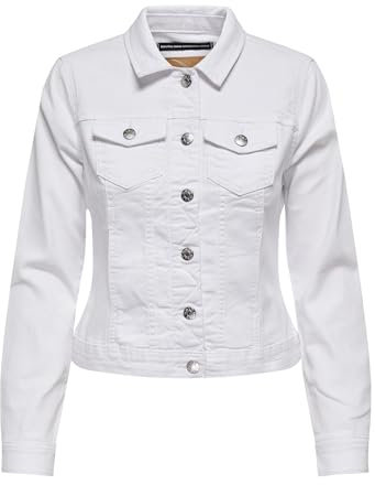 ONLY Damen Jeansjacke ONLWonder Life Übergangsjacke mit Knopfleiste 15243147 White L