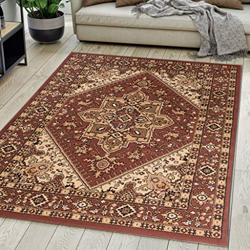 Carpeto Groß Teppich Flur 200x300cm Braun Klassisch Traditionell Weich | Teppich für Eingangsbereich Küche Büro Wohnzimmer Schlafzimmer Pflegeleicht Fußbodenheizungsgeeignet Kurzflor Synthetisch