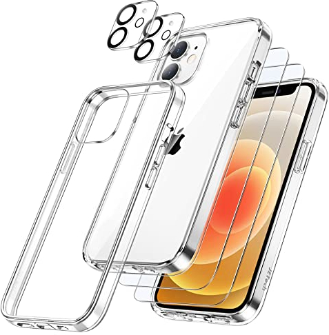 JETech 5 in 1 Hülle für iPhone 12 Mini 5,4 Zoll mit 2 Stück Schutzfolie und Kameraschutz, Full Screen Panzer Schutz Glas Folie Displayschutz Kamera Stoßfest Handyhülle (Durchsichtig)