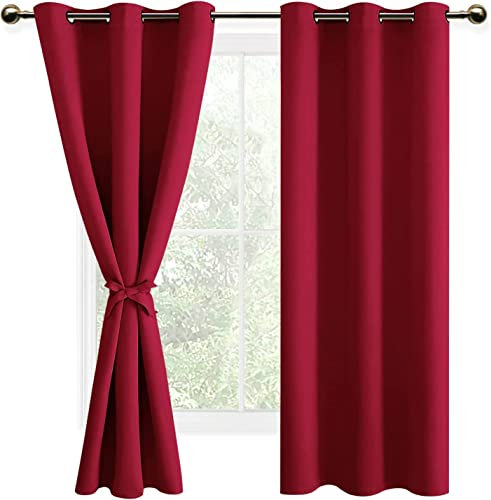 DWCN Gardinen Blickdicht Verdunkelungsgardinen mit Ösen Vorhänge Wohnzimmer mit Vorhang-Krawatten, Gardinen für schienensystem2 Stücke, Rot, 183x117cm(HxB)