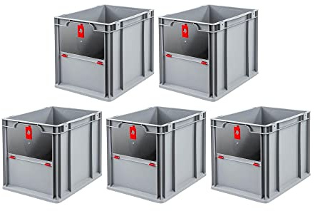 SparSet 5x Eurobox NextGen Insight Cover | HxBxT 32x30x40 | 30 Liter | Hoch/Rot | Eurobehälter, Transportbox, Transportbehälter, Stapelbehälter