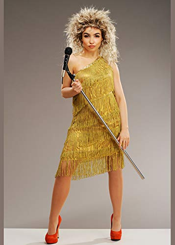 Struts Womens 1980s Gold Tina Turner Style Fancy Dress Costume with Wig (Large (UK 14-16))