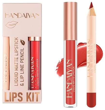 2 Pcs Set di trucco Matte Lip Liner e rossetto, velluto liquido rossetto opaco Lip Gloss Set impermeabile di lunga durata, sexy rossetto rosso per le donne trucco quotidiano labbra Lip Stain-Set (11)