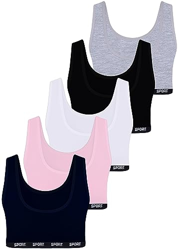 LOREZA ® 5 Mädchen Bustier Baumwolle BH Sport Bra (152-158, M3 - Breite Träger)