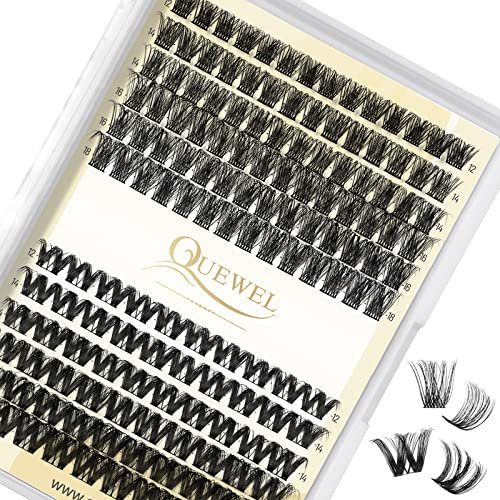Cluster Lashes QUEWEL 144pcs Individual Eyelashes 2 Styles D Curl MIX12-18mm False Lashes Thin Band Soft Individual Lash Clusters for DIY Eyelash Extension(SNR012+SNR043-MIX)