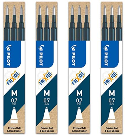 PILOT 4 Sets mit 3 Ersatzminen für Frixion Ball BLS-FR7 blau schwarz
