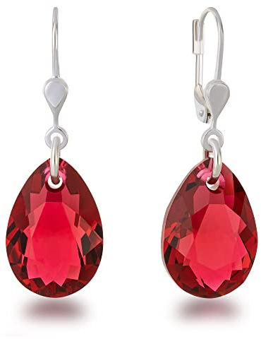 Schöner-SD 925 Silber Ohrringe Tropfen Kristall 16mm Scarlet Rot
