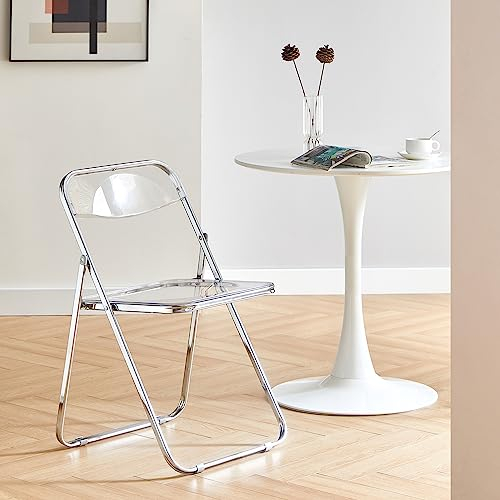 LeChamp Transparenter Acryl-Klappstuhl aus PC-Kunststoff, Klappstühle für drinnen und draußen, Metallrahmen, moderner Wohnzimmersitz